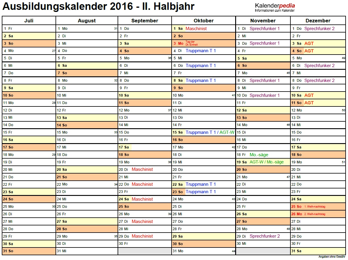 ausbildungskalender 2016 2